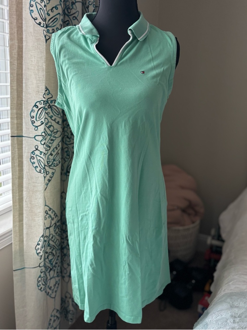 Tommy Hilfiger Mint Green Sleeveless Polo Dress with White Trim